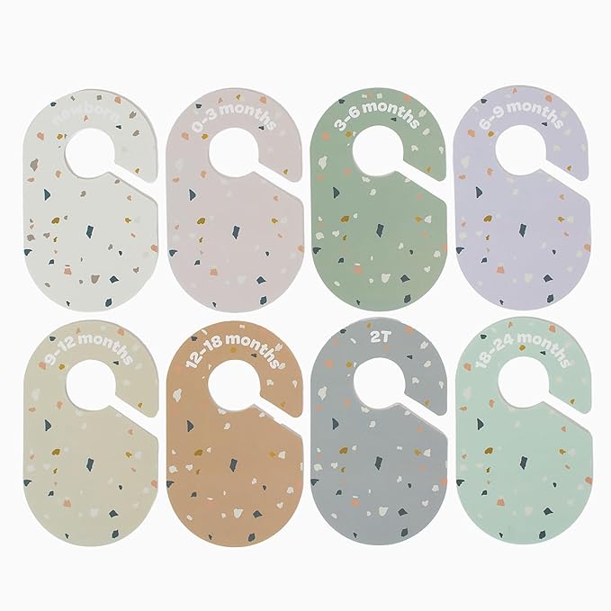 3 Sprouts Baby Closet Dividers 8-Piece Set Newborn to 2T - Double-Sided Organizer for Nursery Clothing Storage - Terrazzo