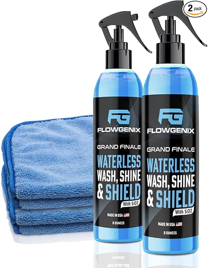 Flowgenix™ Waterless Car Wash Spray - Grand Finale - Motorcycle Cleaner & Car Wax Spray Polish (8 oz) - Ceramic Coating - Inc