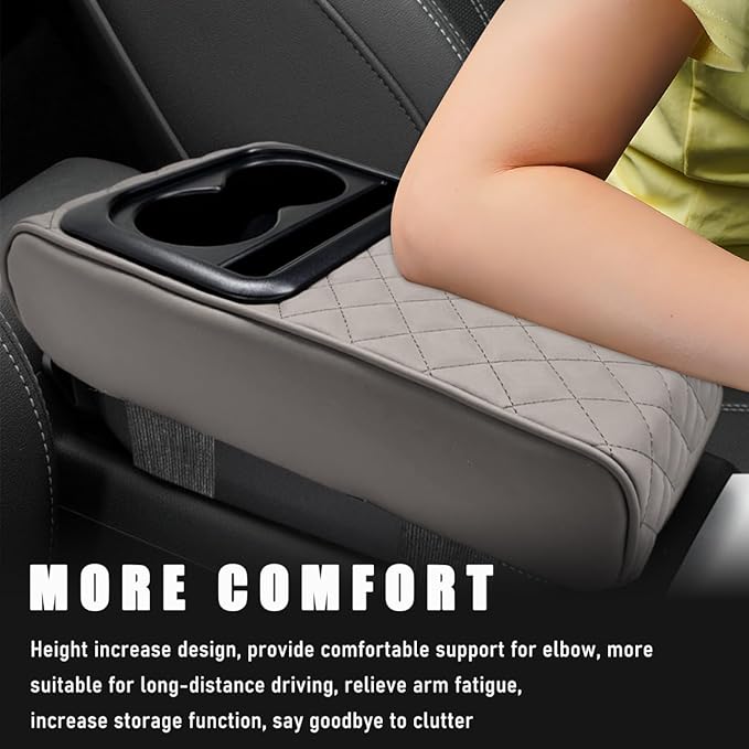 Car Center Console Armrest Pillow, Waterproof Car Armrest Cover Cushion with Cup and Phone Holder, Memory Foam Arm Rest Box Protector for Most Vehicles, Car Accessories (Gray)