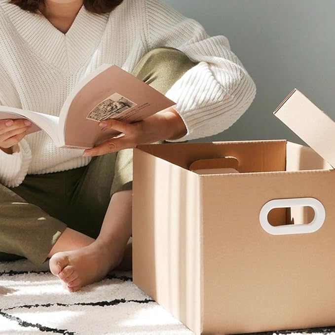 NOLITOY Document File Storage Box with Lid 30l, Kraft Paper Office Document Organizer, Portable File Case for Home and Office