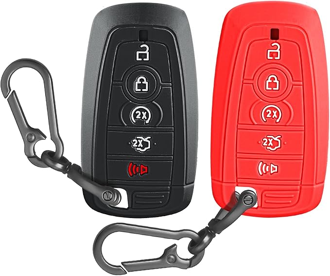 2 Pcs Silicone Key Fob Cover for Ford with Keychain, Soft Key Case Shell Full Protection for Explorer Fusion Escape Edge Expe
