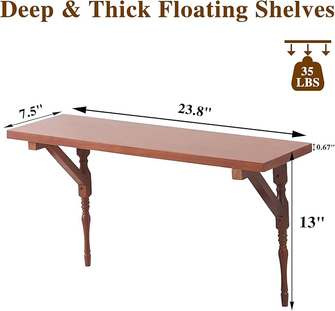Solid Wood Wall Shelf 3-Tier,Solid Wood Floating Shelves,Vintage Wall Shelf Home Decor. 23.8" Long Floating Shelf for Living 