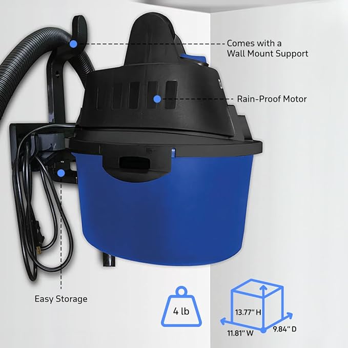 Koblenz WD-2.5L Portable Wet Dry Vacuum, 2.5-Gallon 2.5 PHP Suction Plus Blower Vacuum Cleaner for Liquids, Dust, Pet Hairs, 