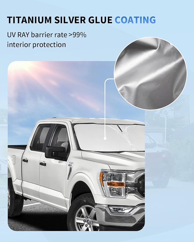 Custom Fit Windshield Sun Shade for Ford F150 2021-2026 (Lariat, Raptor, King Ranch), Blocks UV & Heat, Front Window Sunshade Accessories, Easy Fold & Store Keep Your Car Cooler