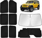 KUST Car Window Shades for 2018-2025 2026 Jeep Wrangler Accessories Windshield Sun Shade Side Rear Window Covers Sunshade Privacy Protection for Camping Blackout UV Block Full Set 8PCS