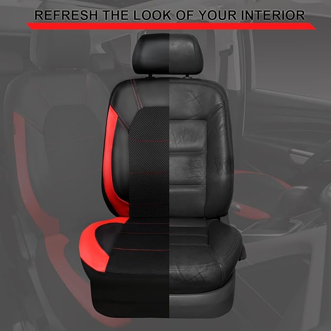 CAR PASS Leather Car Seat Covers Front Seats Only, with Air Mesh Front Seat Covers Breathable, Cool Automotive Seat Covers 2 