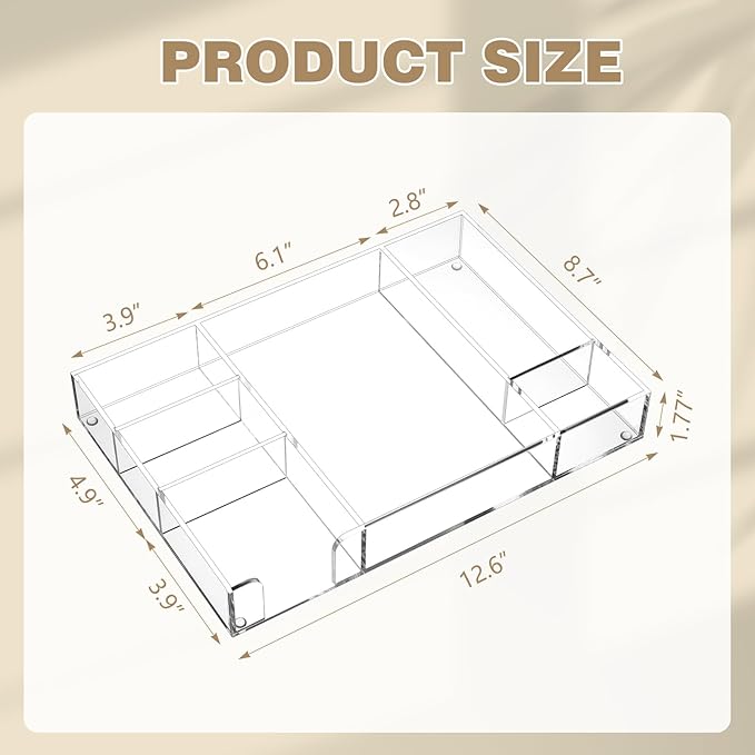 Briwooody Acrylic Drawer Organizer Clear Desk Drawer Organizer Trays with Adjustable Compartments Desk Accessories for Office
