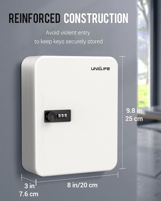 Uniclife 48 Position Key Cabinet with Combination Lock Resettable White Digital Security Storage Box Steel Key Organizer with