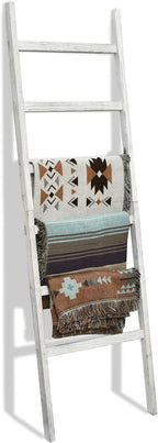 FUIN 6.4ft Extra Wide Wooden Blanket Ladder Living Room Decorative Wal Leaning Farmhouse Quilt Display Holder Rustic Wood Tow
