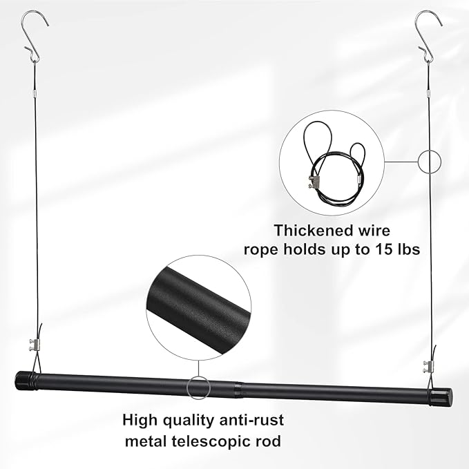 INFLATION Closet Rod With Hangers Adjustable Width (15-50 Inch) Tension for Hanging Clothes Rack, 35 Inch Height, Elegant Bla