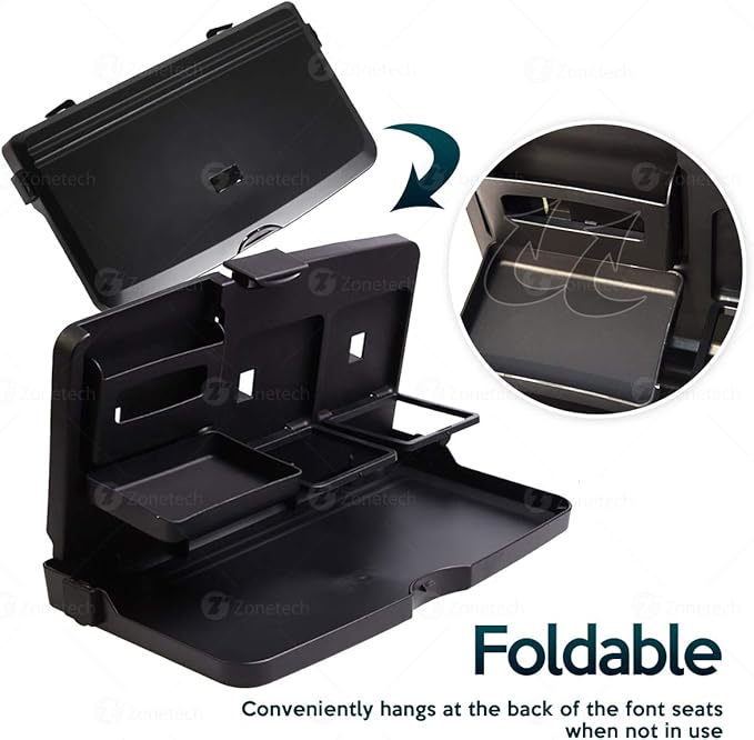 ZONETECH Multi-Functional Portable Foldable Car Backseat Tray Desk - Black Vehicle Table for Food, Meal, Snack, Laptop - Stay Organized When on The Go (1-Pack)