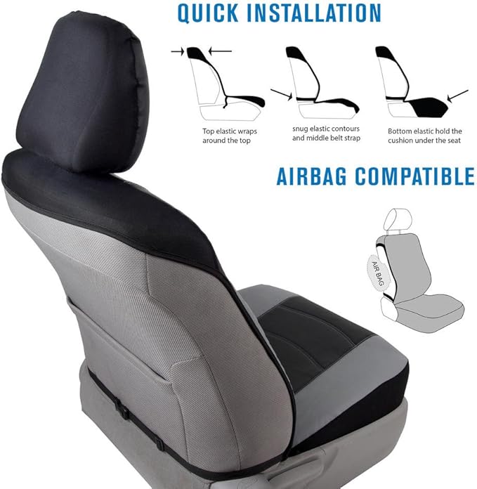 BDK Soft & Smooth Leatherette Sideless Front Car Seat Covers Fit for Car SUV Van (Black & Gray)- Easy Installation Cover