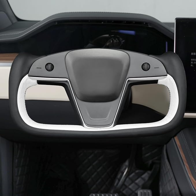 MEWANT Hand Stitched Tesla Model S Yoke Steering Wheel Cover Wrap for Tesla Model S 2021-2023 / Model X 2021-2023 Tesla Yoke Steering Wheel Accessories(3D Style)