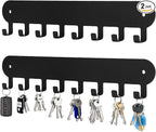 2 Pack Key Holder for Wall,Key Hooks with 8 Hooks,Key Rack for Wall No Drill for Living Room, Kitchen, Bathroom, Garage (Blac