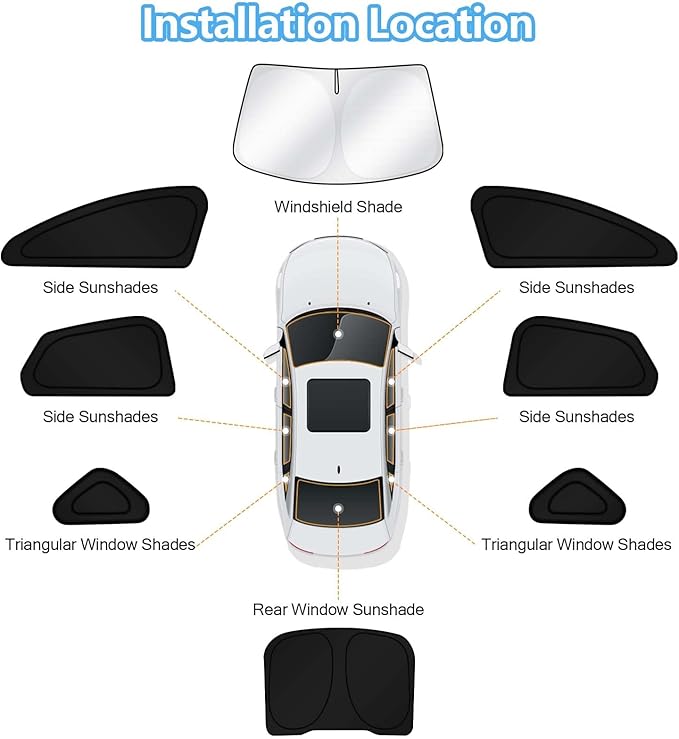 KUST Car Window Shades for 2013-2021 Ford Fusion Accessories Windshield Sun Shade Side Rear Window Covers Sunshade Privacy Protection for Camping Blackout UV Block Full Set 8PCS