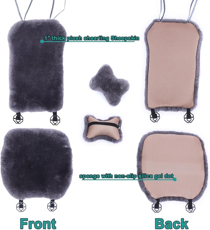 OGLAND 2 Pack Fluffy Fuzzy Fur Sheepskin Car Seat Covers for Universal Auto Plush Seat Cushion Accessories (White)