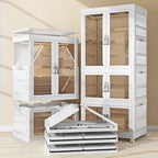 Stackable Storage Bins with Lids, Portable Closet Storage Organizer with Door, Hanging Rod & Wheels, Foldable Wardrobe Closet