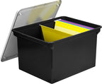 Storex Plastic File Tote Storage Box with Snap-On Lid, Letter/Legal Size, Black/Silver (61528A01C)