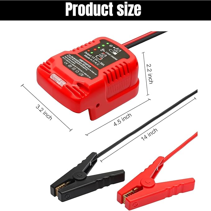 Jumper Cables Adapter for Milwaukee 18V M18 Battery Jump Car Starter,Up to 3.5L Gas Diesel Engines,12V Portable Jump Car Starter Battery,Automotive Booster Cable Adapter(Battery not Included)