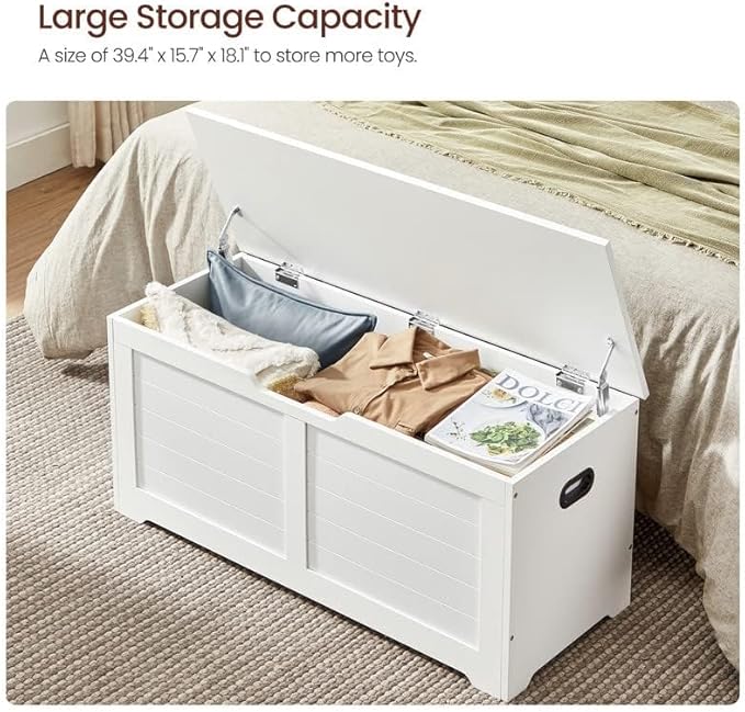 VASAGLE Storage Chest, Storage Bench with 2 Safety Hinges, Farmhouse Style, 15.7 x 39.4 x 18.1 Inches, for Entryway, Bedroom,