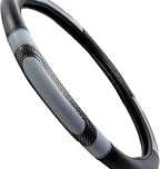 BDK Sporty Two Tone Ergonomic Grip Steering Wheel Cover - Carbon Fiber Grip for Standard Size Wheels 14.5-15 inch Gray/Black