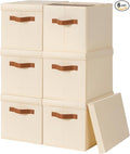 Homsorout Storage Bins with Lids - Fabric Storage Baskets for Shelves, 6 Pack Foldable Decorative Boxes with Handles, Stackab