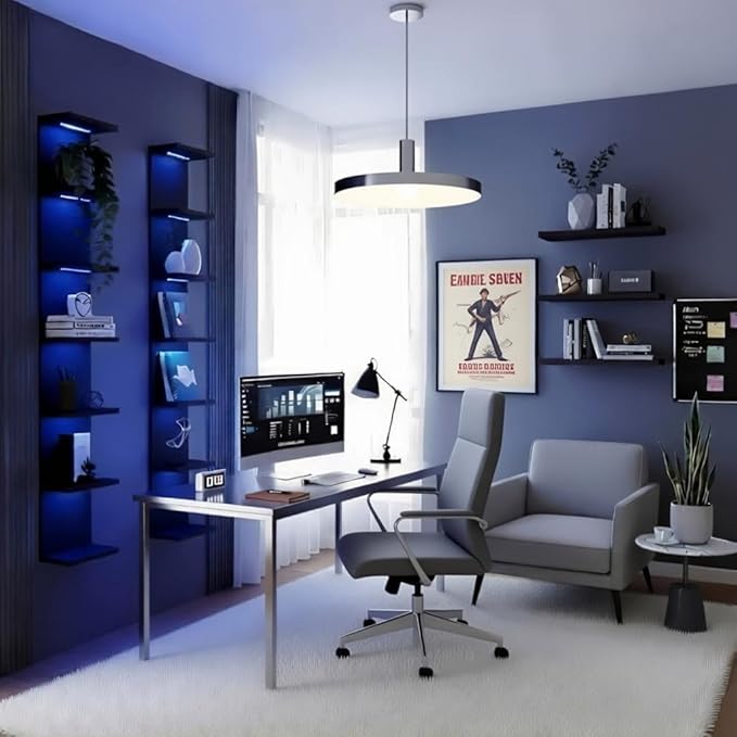7 Tier Wall Shelves with RGB, Lack Wall Shelf Unit, Vertical Shelf with Remonte Control,Black Shelves