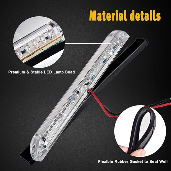 nifeida 8" Clear Lens 18LED Waterproof Utility Strip Light Bar Surface Mount for 12V Marine Boat RV Interior Light Slim Line Pickup Truck Trailer Under Hood Lights Side Marker Lamp [Pack of 4]