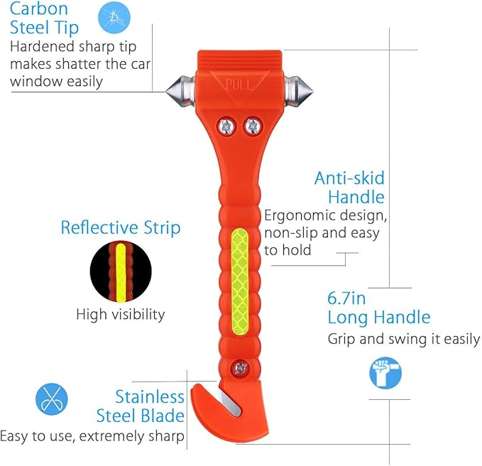 Car Safety Hammer 4 Pack, Window Glass Breaker and Seat Belt Cutter, 2-in-1 Emergency Auto Car Escape Tool, Life Rescue Tools