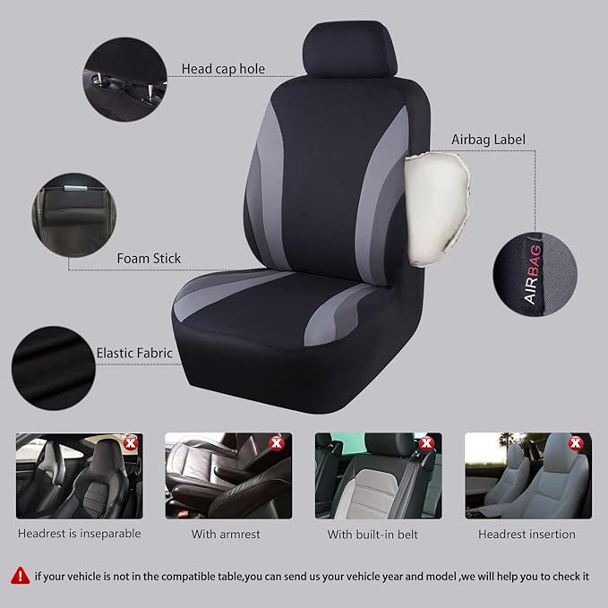 CAR PASS Line Rider Sporty Cloth 11PCS Universal Fit Car Seat Cover -100% Breathable with 5mm Composite Sponge Inside,Airbag 