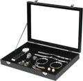 Coward Jewelry Organizer Box, Black Velvet Blank Display Tray Case with Lid for Storage Necklaces Bracelets Rings Beads and J