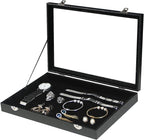 Coward Jewelry Organizer Box, Black Velvet Blank Display Tray Case with Lid for Storage Necklaces Bracelets Rings Beads and J