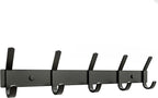 Matte Black Coat Rack Wall Mount – 15 Inch Stainless Steel Hook Rail with 5 Double Coat Hooks – Wall Mounted Entryway Organiz