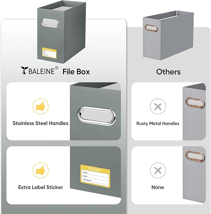 BALEINE File Organizer Box, Cardboard File Folder Organizer with Handle for Letter Size, Portable Collapsible Hanging Filing 