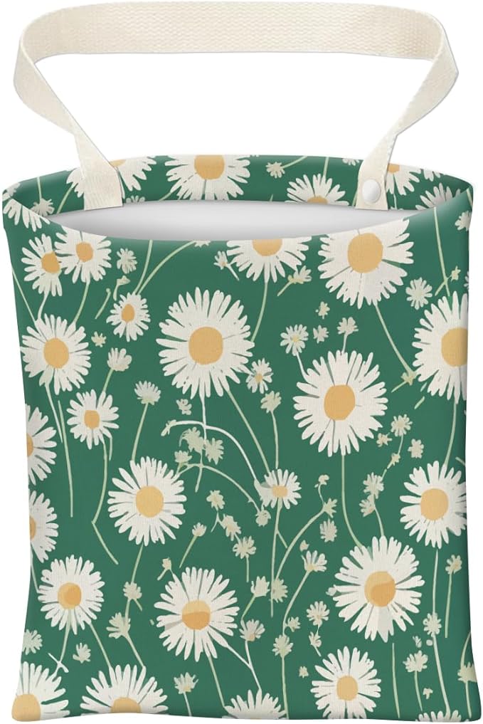 Car Trash Can, Cute Car Trash Bag, Hanging Car Organizer and Storage Bag, Trash Bin for Car Accessories, Vehicle, Travelling, Camping White Green Floral