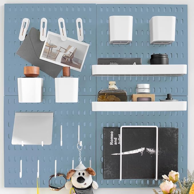 Wall-Mounted Pegboard Kit, 25.2" x 25.2" Organizer Panel – Large, Cost-Effective & Nail-Free Installation Blue