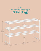 SONGMICS Shoe Rack, 3-Tier Shoe Organizer, Metal Storage Shelf, Upright or Upside Down, for 16-20 Pairs, Stackable, for Entry