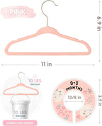 VIS'V Baby Hangers, 11 Inch Velvet Kids Hangers with 6 Pcs Clothes Size Dividers, Infant Toddler Nursery Closet Organization,