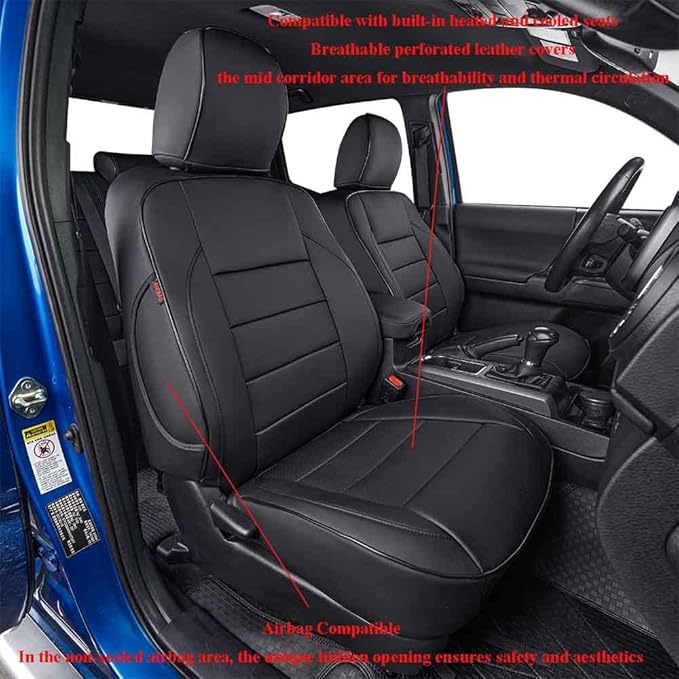 EKR Tacoma Front Car Seat Covers for Toyota Tacoma 2012 2013 2014 2015 (Regular Seats) Custom Leather Truck Seat Cover - Fron