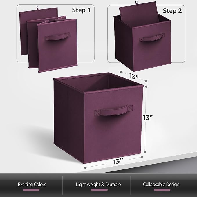 Sorbus 13 Inch Storage Bins - Sturdy Collapsible Fabric Storage Cubes with Handle - 8 Foldable Baskets for Organizing Clothes