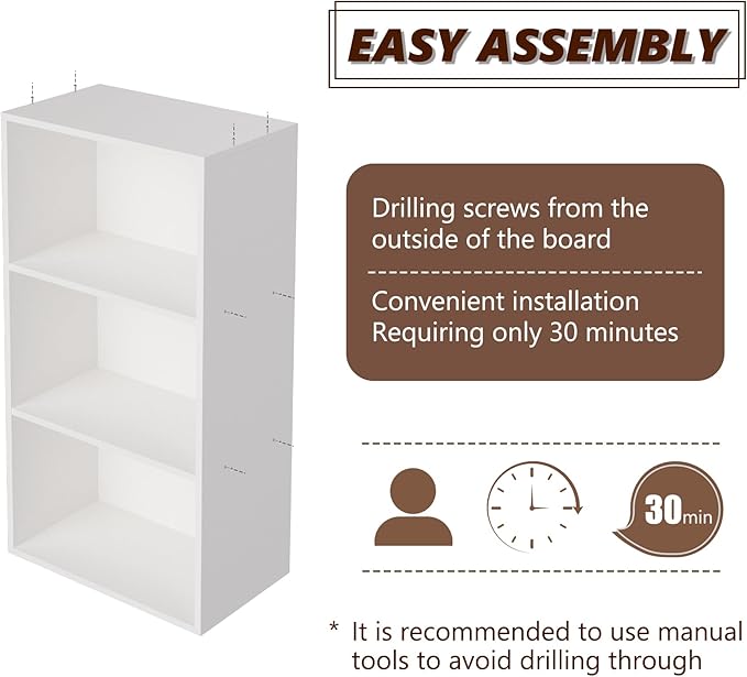 Wooden 3 Cube Storage Organizer, 3 Tier Low Bookcase Freestanding Storage Display Organizer,Versatile Cubes Shelf and Cubby U