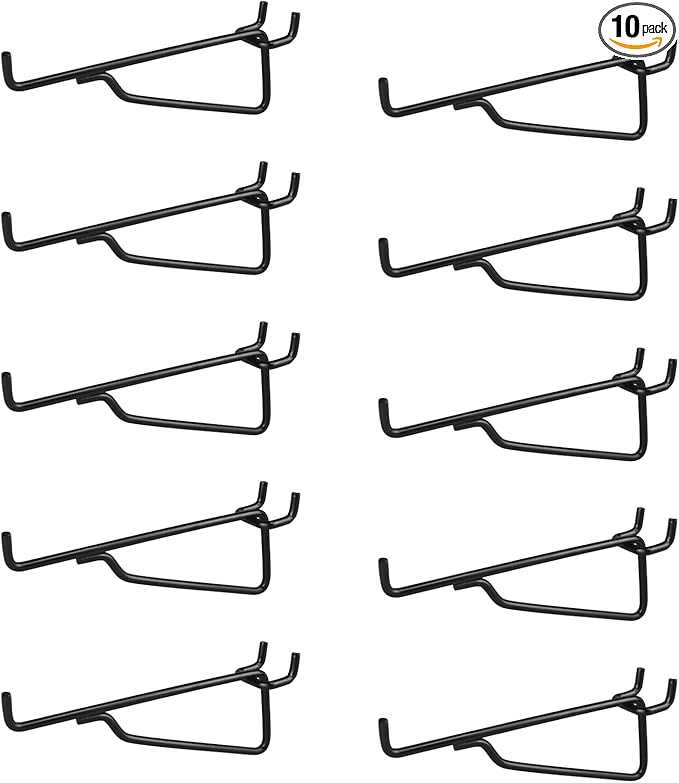 G.CORE Pegboard Shelf Hooks, 10-Pack 6" Black Peg Board Brackets, 1/4" Peg Board Organizer Accessories, Peg Hooks Assortment 