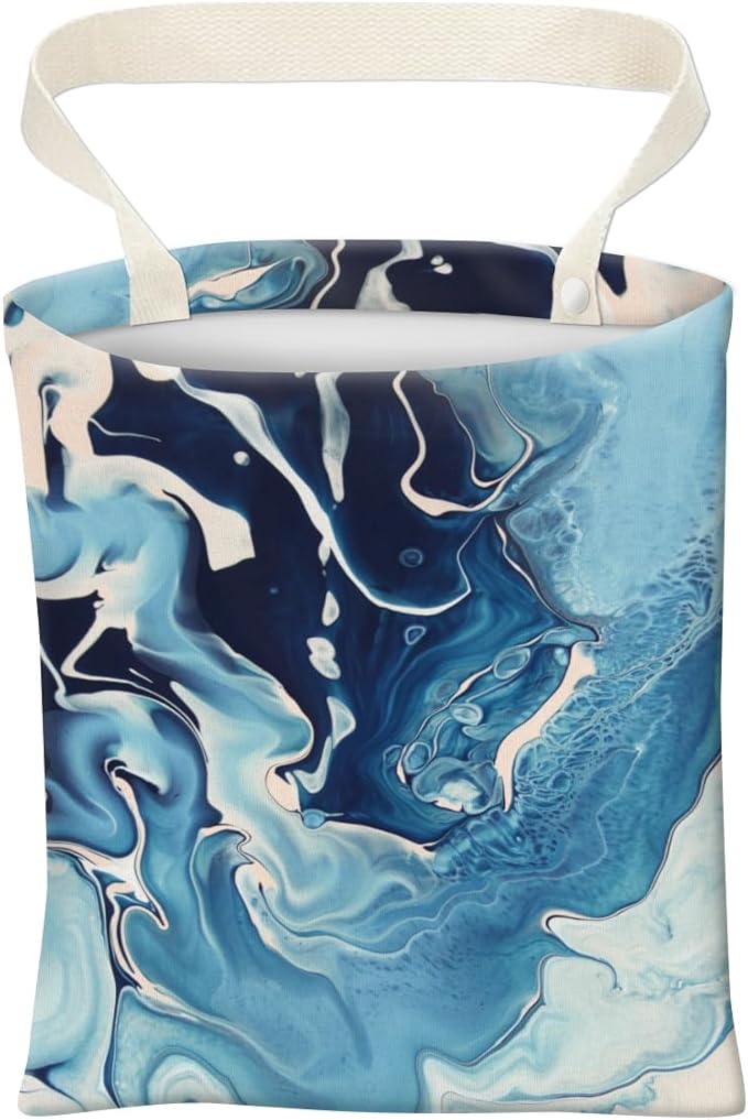 Car Trash Can, Cute Car Trash Bag, Hanging Car Organizer and Storage Bag, Trash Bin for Car Accessories, Vehicle, Travelling, Camping Luxury Blue White Marble
