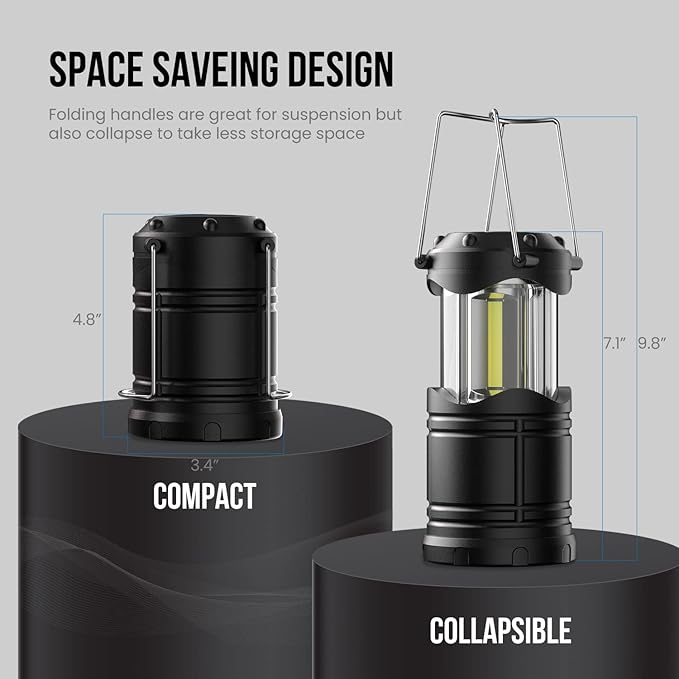 Lichamp LED Camping Lantern, 4 Pack Battery Powered Flashlight for Power Outages, Portable Collapsible Hanging Light Essentia