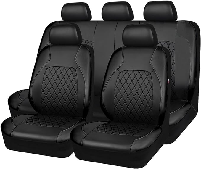 Universal Deluxe Pu Luxury Vinyl Faux Leather Car Seat Covers Full Set, Airbag Compatible, Breathable, Fit for Cars, Trucks, 