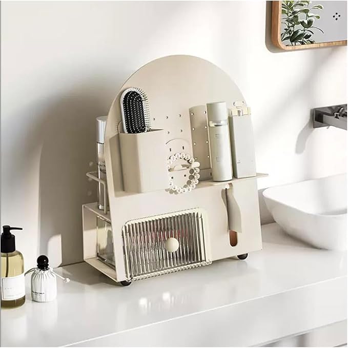Makeup Storage Box Metal Makeup Organizer Rack Box, Countertop Organizer for Cosmetics, Vanity Holder for Lipstick, Brushes, 