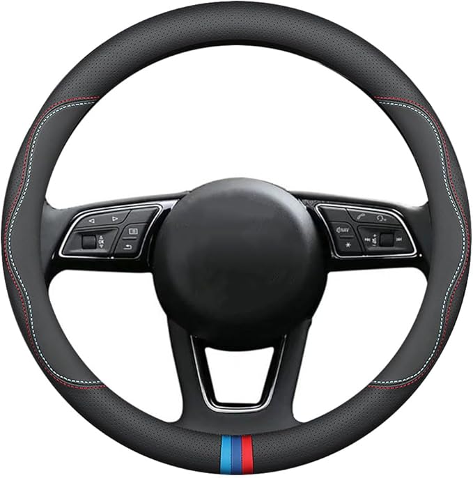 HAOTULE New Nappa Leather car Steering Wheel Cover, Universal 15 inch Black