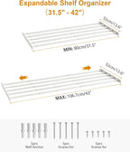 FIRJOY Expandable Wall-Mounted Closet Shelf Organizer, Adjustable Storage Rack, Heavy Duty (White, 31.5" - 42")