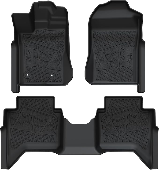 LASFIT Floor Mats for Ford Ranger 2026 2025 2024 SuperCrew Cab All Weather Truck Protector TPE Carpeted Floor Liners, Front and Rear Row, 3pc Black