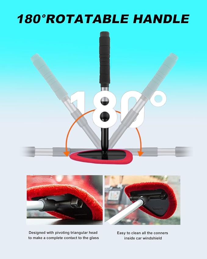 AutoEC Windshield Cleaner Tool, Car Inside Windshield Cleaner Tool，Inside Car Window Cleaning Tool Kit, Window Glass Wiper Kit Comes with 4 Washable & Reusable Microfiber Pads, 2 Wet and 2 Dry Use